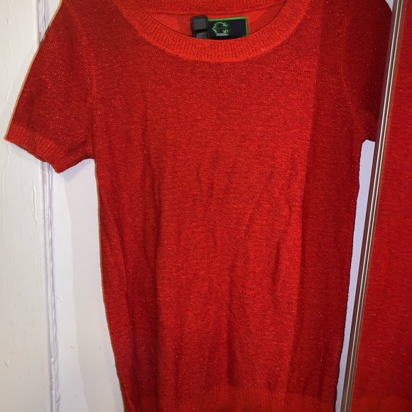C. wonder red sparkly sweater short sleeve top - Picture 2 of 3